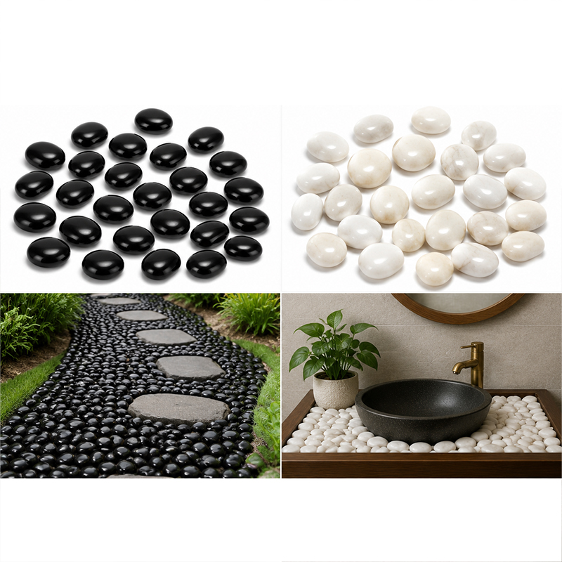 Fish Aquarium Home - أحجار نهرية مصقولة باللونين الأبيض والأسود